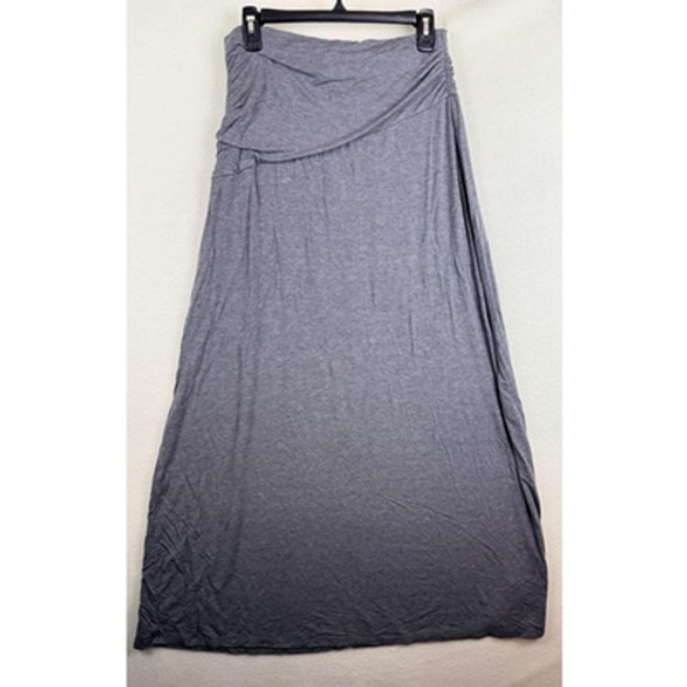 Bobeau Womens Large Gray Jersey Knit Maxi Skirt Ruched Waist Pull On 1B20UC8